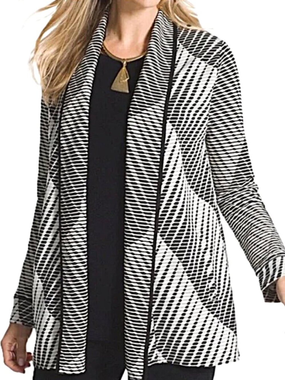 Chicos Travelers Black White Textured Jacquard Jacket size 3